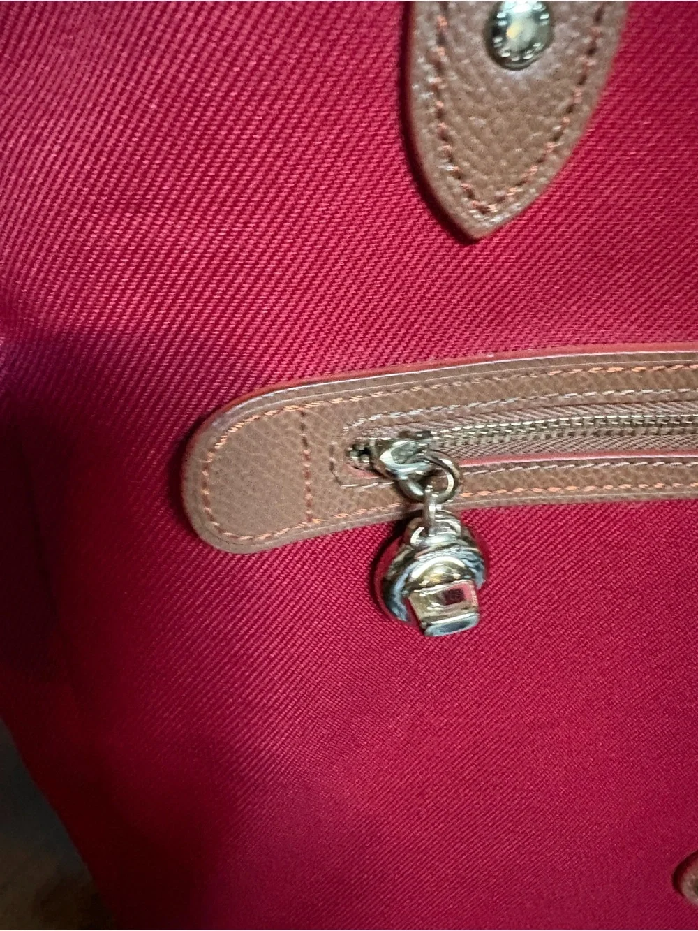 Coach Red Canvas Tote with Brown Leather Trim